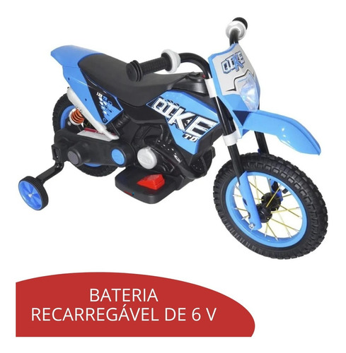 Mini Moto Motinha Elétrica Infantil Azul Cross 6v Luz Som